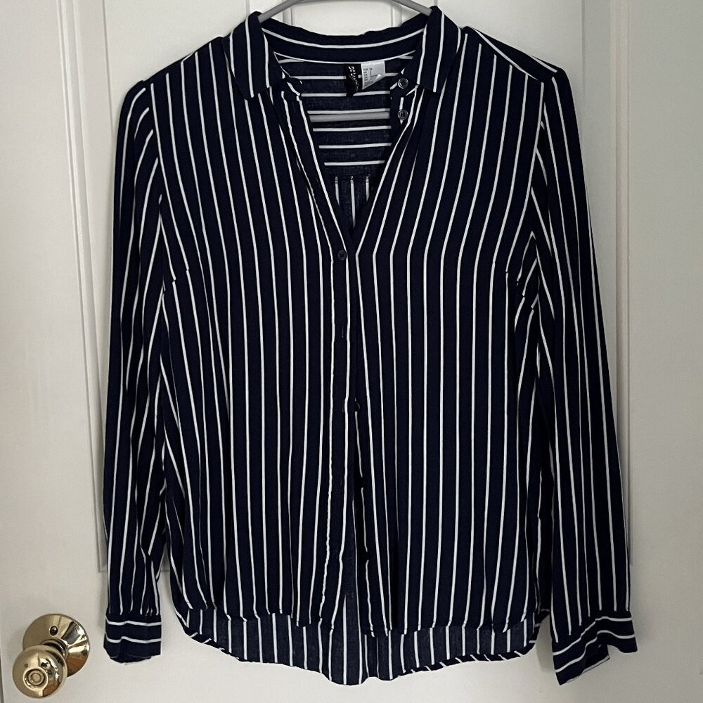 H&M Navy and White Striped Button Up